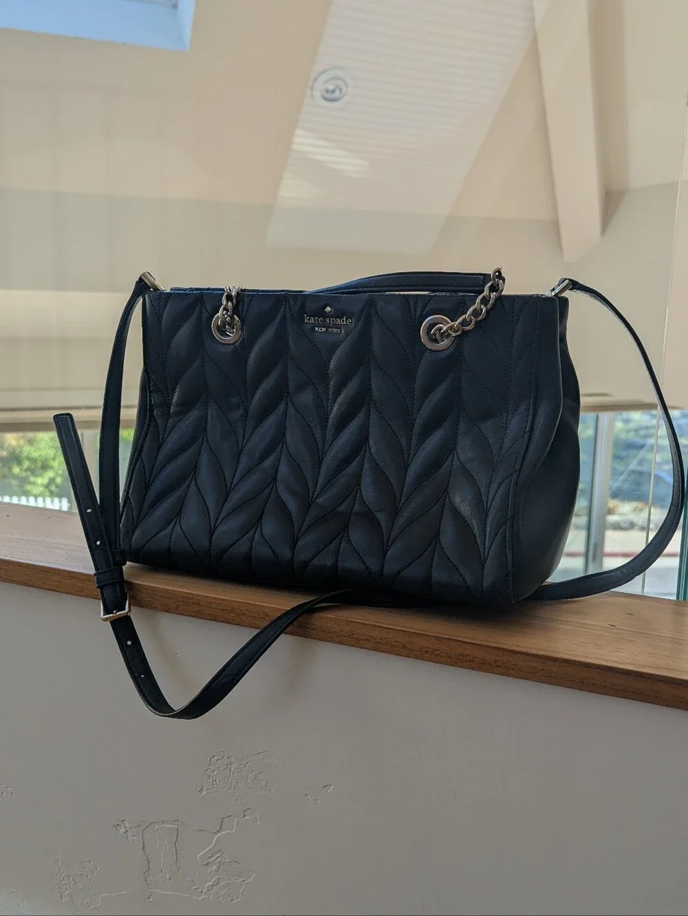 kate spade Black Quilted Leather Shoulder Bag with Chain Detail
